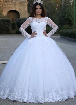 Jewel Lace Ball Gown Wedding Dresses with Long Sleeves_1