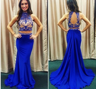 New Arrival Mermaid Lace Evening Gowns High-Neck Two-piece Zipper Prom Dress_3