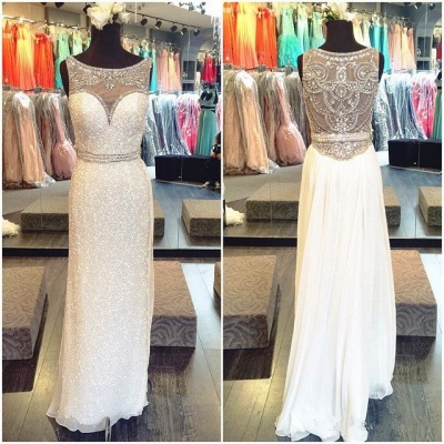Sequins Sheath Prom Dresses Crystals Beaded with Overskirts Gorgeous Evening Gowns_1
