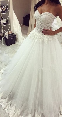 Lace Beaded A-line Wedding Dresses Sweetheart Lace Trim Sheer Elegant Bridal Gowns_1