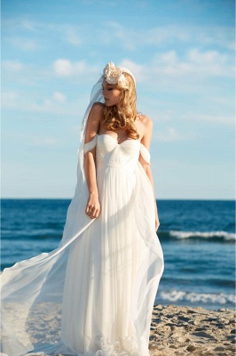 Sexy Long Chiffon Summer Beach Wedding Dresses Sheath off-the-shoulder Sweetheart_3