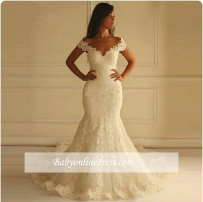 Off-The-Shoulder Mermaid Lace-Applique Elegant Wedding Dresses_1