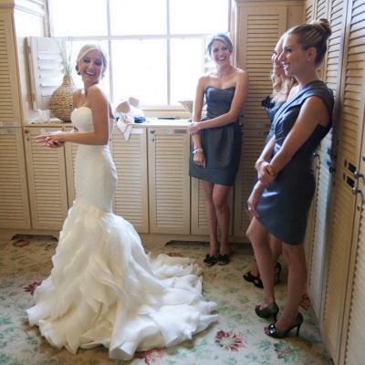 Strapless Mermaid Ruffles Train Wedding Dresses Simple Court Train Bridal Gowns_3