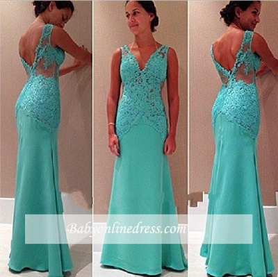 Sexy Mermaid Lace V-Neck Prom Gowns Sleeveless Open-Back Party Dress_1