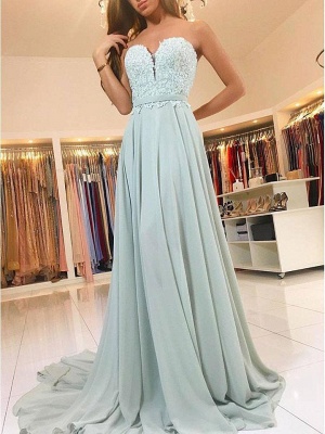 Elegant A-Line Prom Dresses | Sweetheart Lace Appliques Chiffon Evening Dresses_3