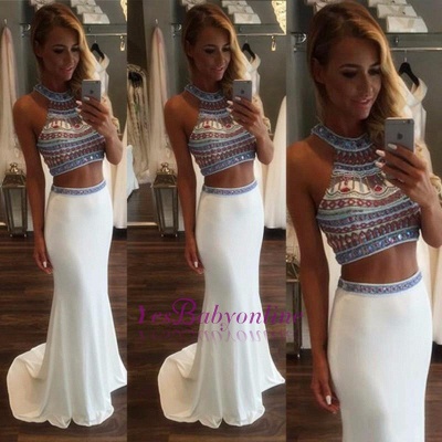 Crystal Glamorous Two Pieces High-Neck Mermaid Prom Dress_1