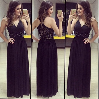 Black Chiffon Prom Dresses Sexy Back Floor Length Formal Evening Gowns_3