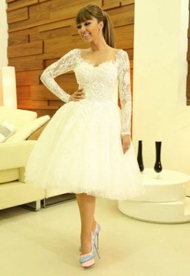 Long Sleeves Lace Short Wedding Dresses Myriam Fares Bridal Gowns_2