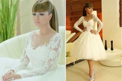Long Sleeves Lace Short Wedding Dresses Myriam Fares Bridal Gowns_3