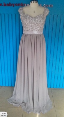 Sexy Silver Bridesmaid Dresses Lace Sequins Beaded Cap Sleeves Chiffon A-line Bridesmaid Dress_4
