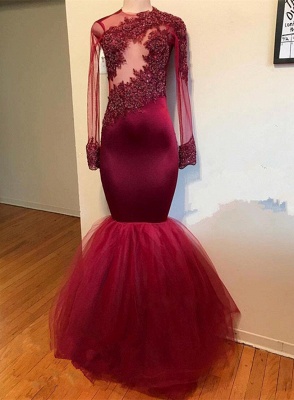 Elegant Long Sleeves Mermaid Prom Dresses | Jewel Lace Appliques Beading Evening Dresses_3