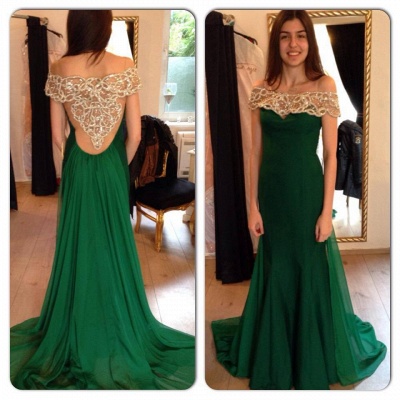 Emerald Green Crystals Mermaid Prom Dresses with Chiffon Overskirt Elegant Evening Gowns_3