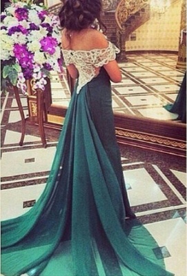 Emerald Green Crystals Mermaid Prom Dresses with Chiffon Overskirt Elegant Evening Gowns_4