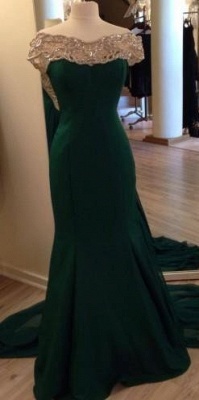 Emerald Green Crystals Mermaid Prom Dresses with Chiffon Overskirt Elegant Evening Gowns_1