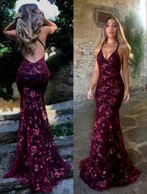 Sexy Lace Mermaid Prom Dresses | Spaghetti Straps Appliques Evening Dresses_4
