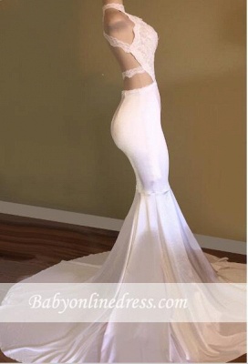 Newest White Mermaid High-Neck Sleeveless Prom Dress_3