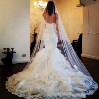 Lace Mermaid Wedding Dresses Sweetheart Neck Tiers Ruffles Long Sexy Bridal Gowns_5