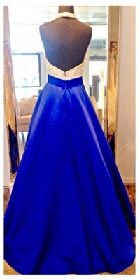 Halter Neck Prom Dresses Royal Blue Puffy Long Formal A-line Evening Gowns_6