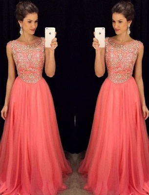 Chiffon Long Prom Dresses for Teens Crystals Beaded Luxury Evening Gowns_1
