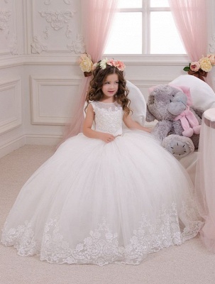 White Flower Girls' Dresses Lace Tulle Puffy Ball Gown Girls' Pageant Dresses Communion Gowns_2