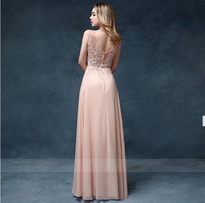 Chiffon Long Prom Dresses Lace Appliques Beaded Light Pink Floor Length Evening Gowns_4