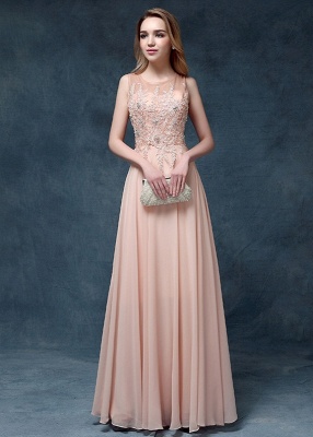 Chiffon Long Prom Dresses Lace Appliques Beaded Light Pink Floor Length Evening Gowns_1