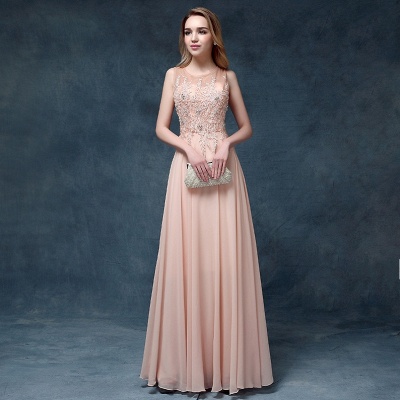 Chiffon Long Prom Dresses Lace Appliques Beaded Light Pink Floor Length Evening Gowns_3