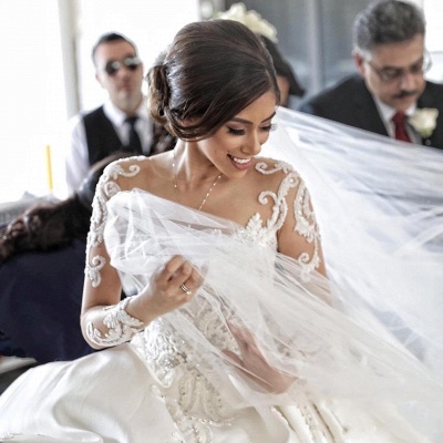 Luxury Ball Gown Wedding Dresses | Sheer Long Sleeves Chapel Train Bridal Gowns_4