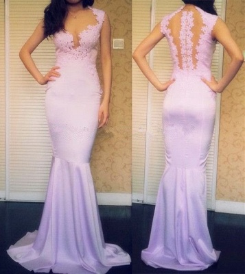 Lavender Long Mermaid Prom Dresses Flower Applique Sweetheart Neck Sexy Evening Gowns_3