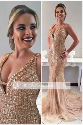 Crystal Gorgeous Sleeveless Mermaid Sweep-Train Straps Prom Dress_3