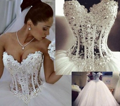 Princess Sweetheart Wedding Dresses Sheer Luxury Beading Tulle A-line Ball Wedding Gowns_4