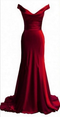 Sexy Red Satin Mermaid Prom Dresses Off-the-Shoulder Evening Gowns_3