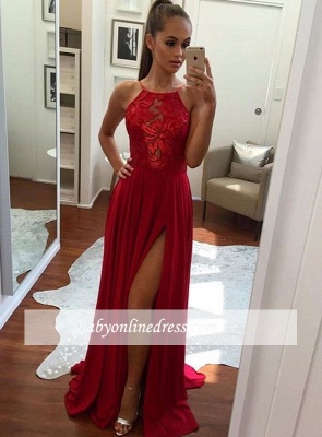 Split Halter Chiffon Red Sexy Prom Dress 2018_1