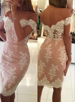 Elegant Pink Sheath Homecoming Dresses | Off-the-Shoulder Short Cocktail Dresses_1