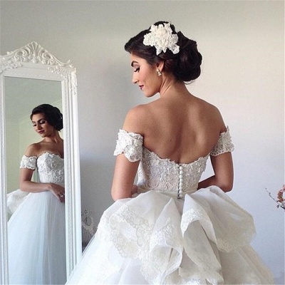 Sweetheart Off the Shoulder Short Sleeves with Ruffles Ball Gown Wedding Dresses_5