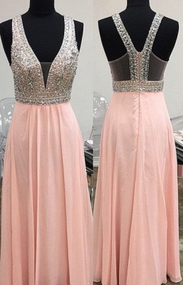 Sexy Long Chiffon Prom Dress Crystals Floor Length Party Dresses_1