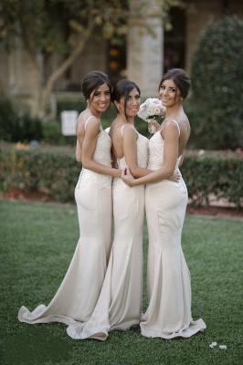 White Sexy Charming Bridesmaid Dresses Spaghetti Strap Lace Glorious Wedding Party Gowns_2