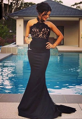 New Arrival Mermaid Black Lace Prom Dresses Sleeveless Party Dress_1