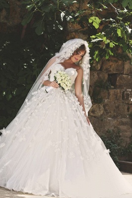 Sweetheart Princess Wedding Dress with Flowers Puffy Tulle Bridal Dress_1