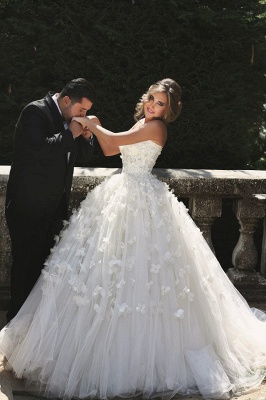 Sweetheart Princess Wedding Dress with Flowers Puffy Tulle Bridal Dress_2