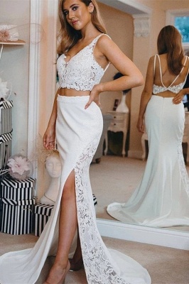 Modern Two Piece Wedding Dresses | Sexy Bridal Gown with Side Slit_1