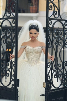 Off the Shoulder Beaded Arabic Romantic Ball Gown Wedding Dresses_7