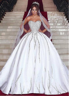Brilliant Ball Gown Wedding Dresses Sweetheart Sleeveless Beading Bridal Gowns_2