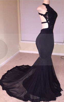 Chic Black Mermaid Prom Dresses | Open Back Lace Evening Gowns_5