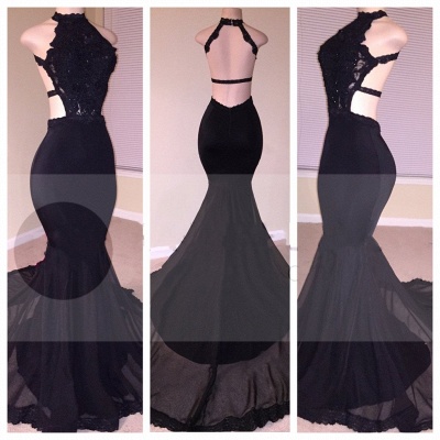 Chic Black Mermaid Prom Dresses | Open Back Lace Evening Gowns_3