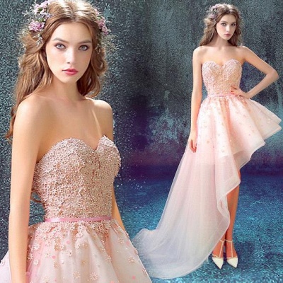 Glamorous Sweetheart Lace-up Lace Flowers Homecoming Dress Hi-lo Cocktail Dress_4