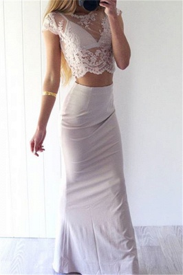 Two-Pieces Sexy Glamorous Short-Sleeves Lace Sheath Prom Dress_3
