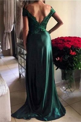 Elegant Dark Green Lace Open-Back Prom Dress | Off-the-shoulder Evening Dress_4