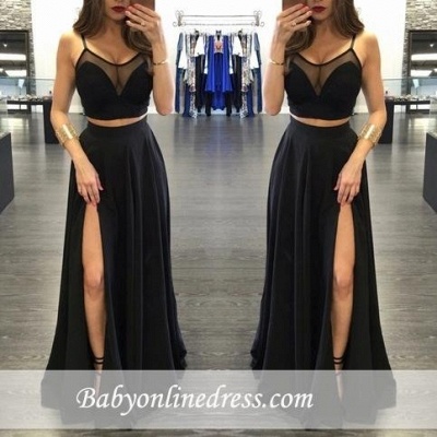 Sexy Two-Piece Evening Gowns | Black Sheer Side Slit Formal Dress_1