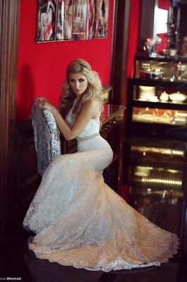 Elegant Lace Mermaid Wedding Dresses | Crystals Belt Sleeveless Bridal Gowns_5